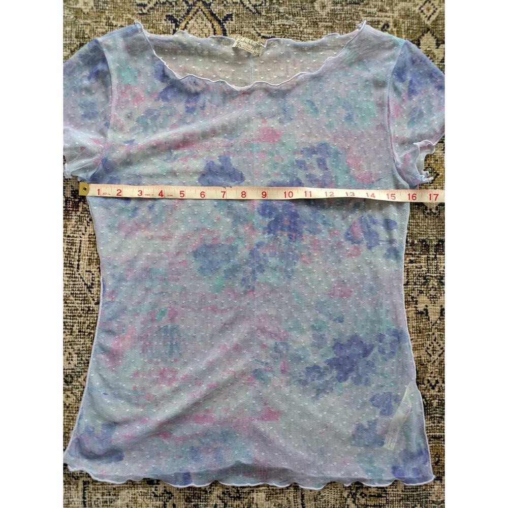 Intimately Free People "Print On The Dot" Floral Mesh Baby Tee – Size M - Picture 5 of 6